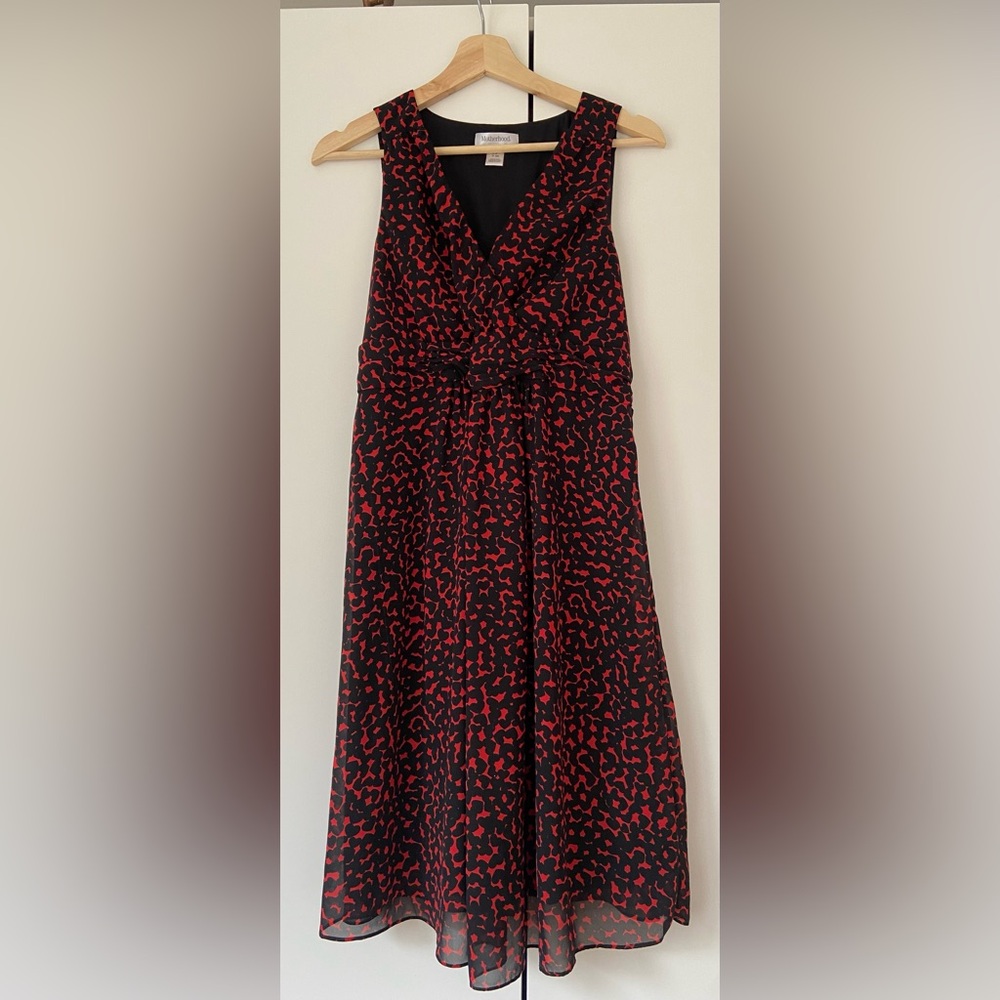 Motherhood Maternity Sleeveless Dress Tie Waist | Size S | Black & Red Hearts